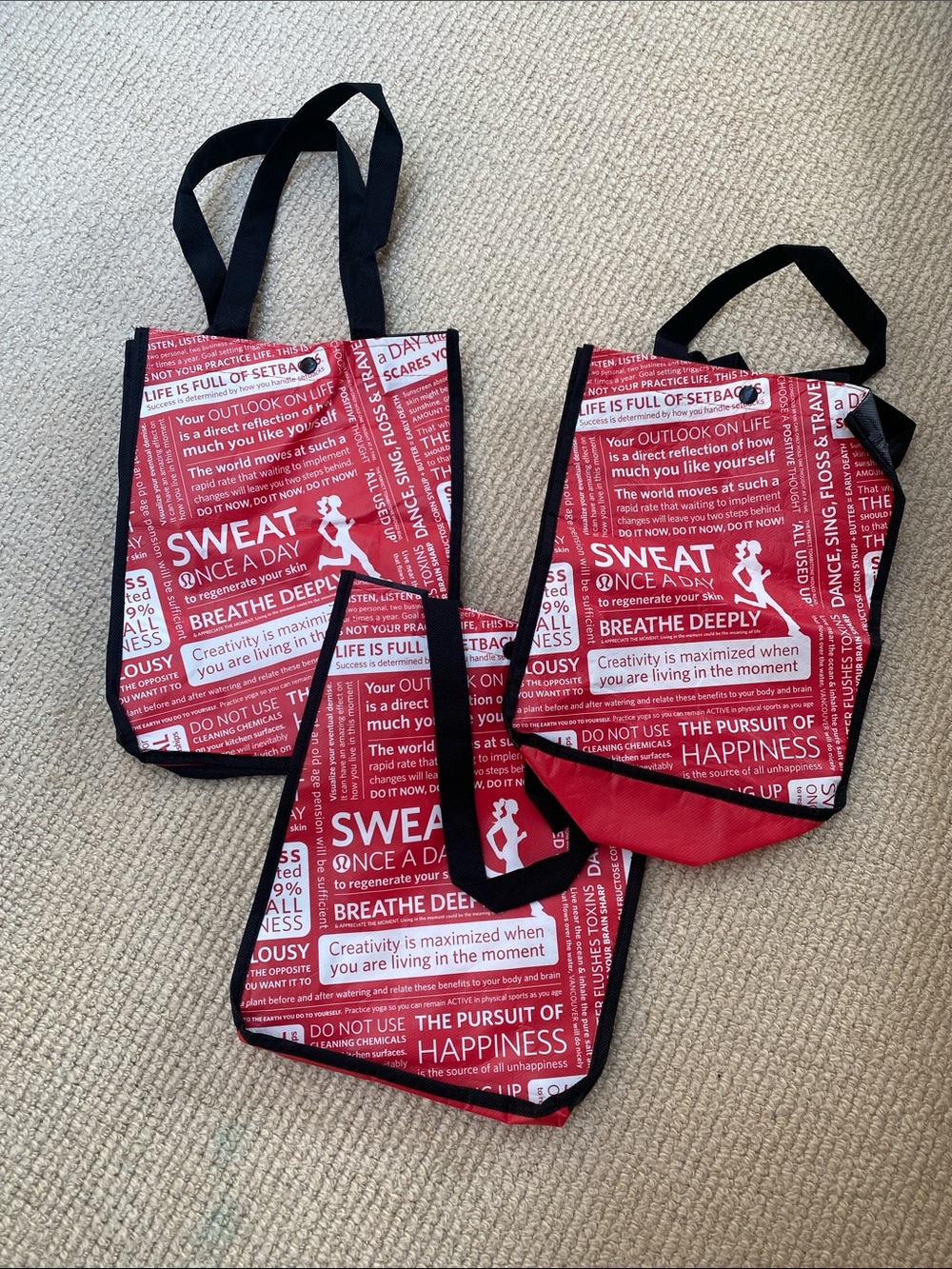 Set of 3 Lululemon Small Reusable Tote Bags